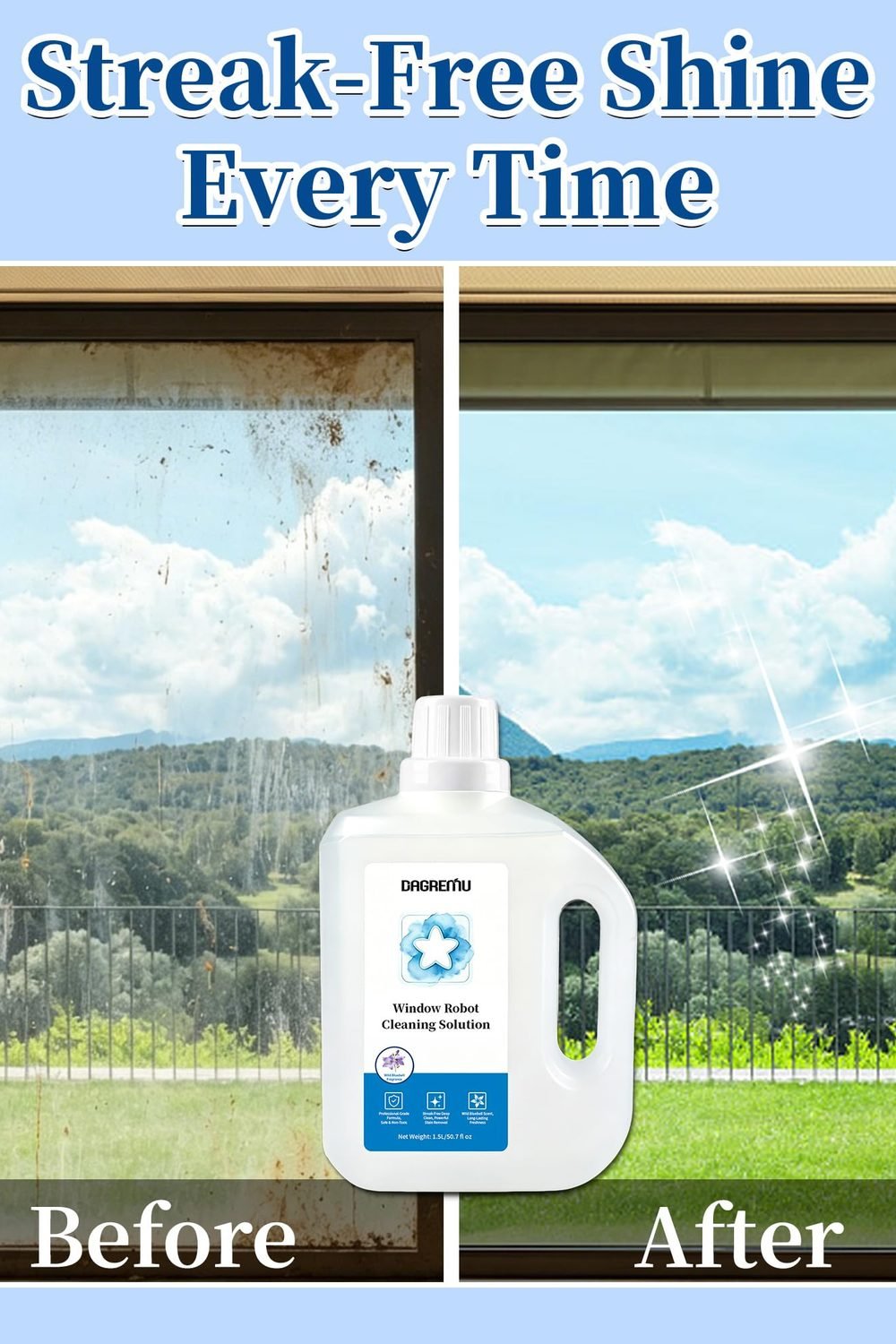 1.5L Window Cleaning Solution Compatible with ECOVACS Winbot W3/W2 PRO/MINI in use at home - 1.5L Window Cleaning Solution Compatible with ECOVACS Winbot W3/W2 PRO/MINI