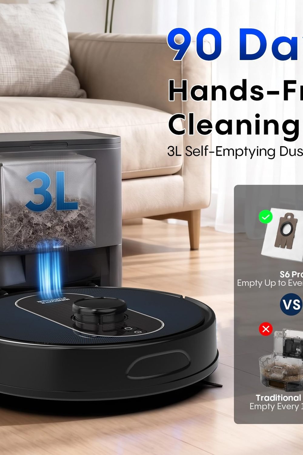 Robot Vacuum and Mop Combo, 6000Pa Robotic Vacuum with Mapping, Self-Emptying Station for 90 Days Hands-Free, LiDAR Navigation, Wi-Fi/App/Alexa Voice Control, for Carpets & Hard Floors in use at home