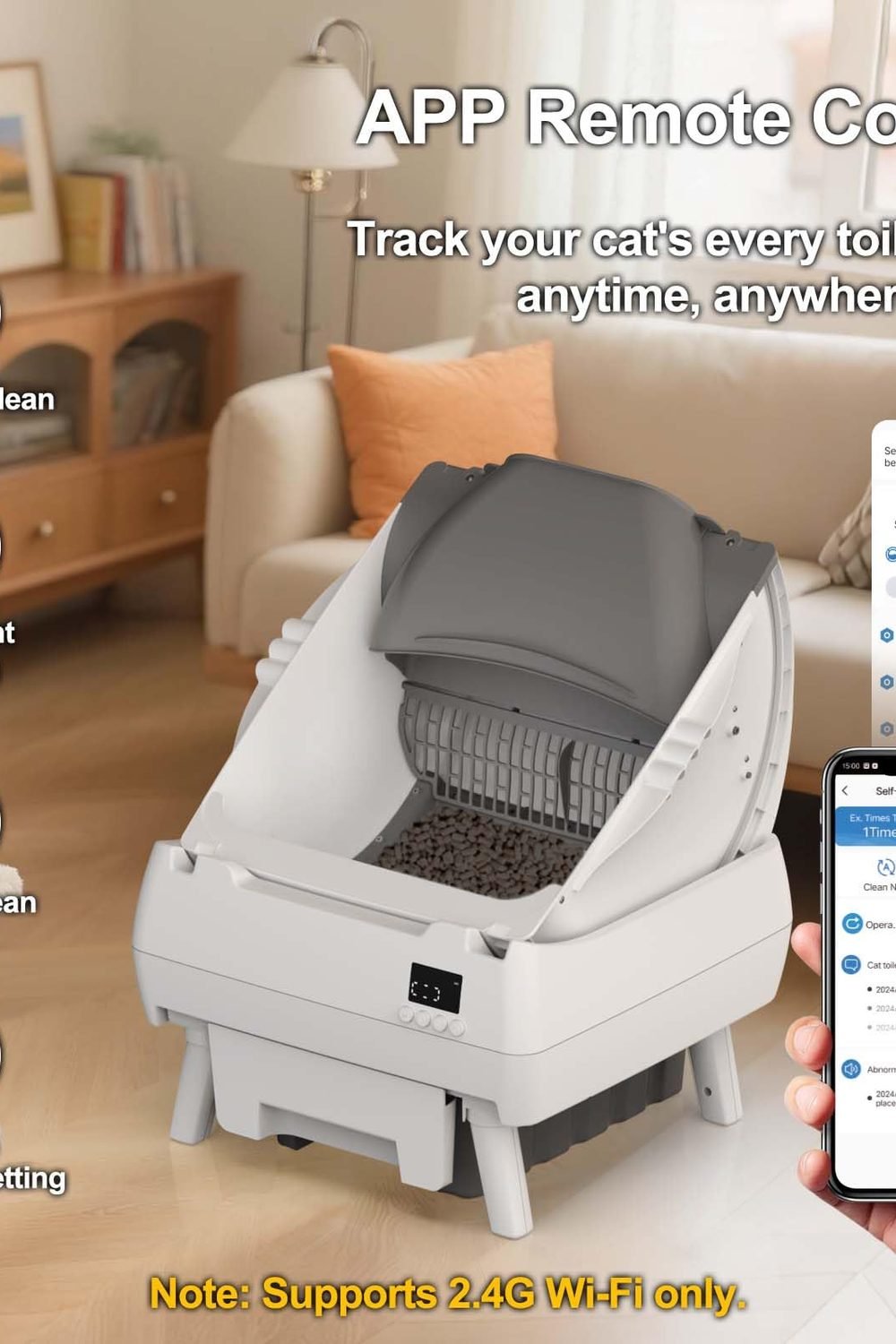 Automatic Cat Litter Box Self Cleaning - App Control, Open-Design, Smart Health Monitor, Suitable Medium Cats and Kittens, Anti-Pinch Safety, Quiet Operation - White packaging and contents - Automatic Cat Litter Box Self Cleaning - App Control, Open-Design, Smart Health Monitor, Suitable Medium Cats and Kittens, Anti-Pinch Safety, Quiet Operation - White