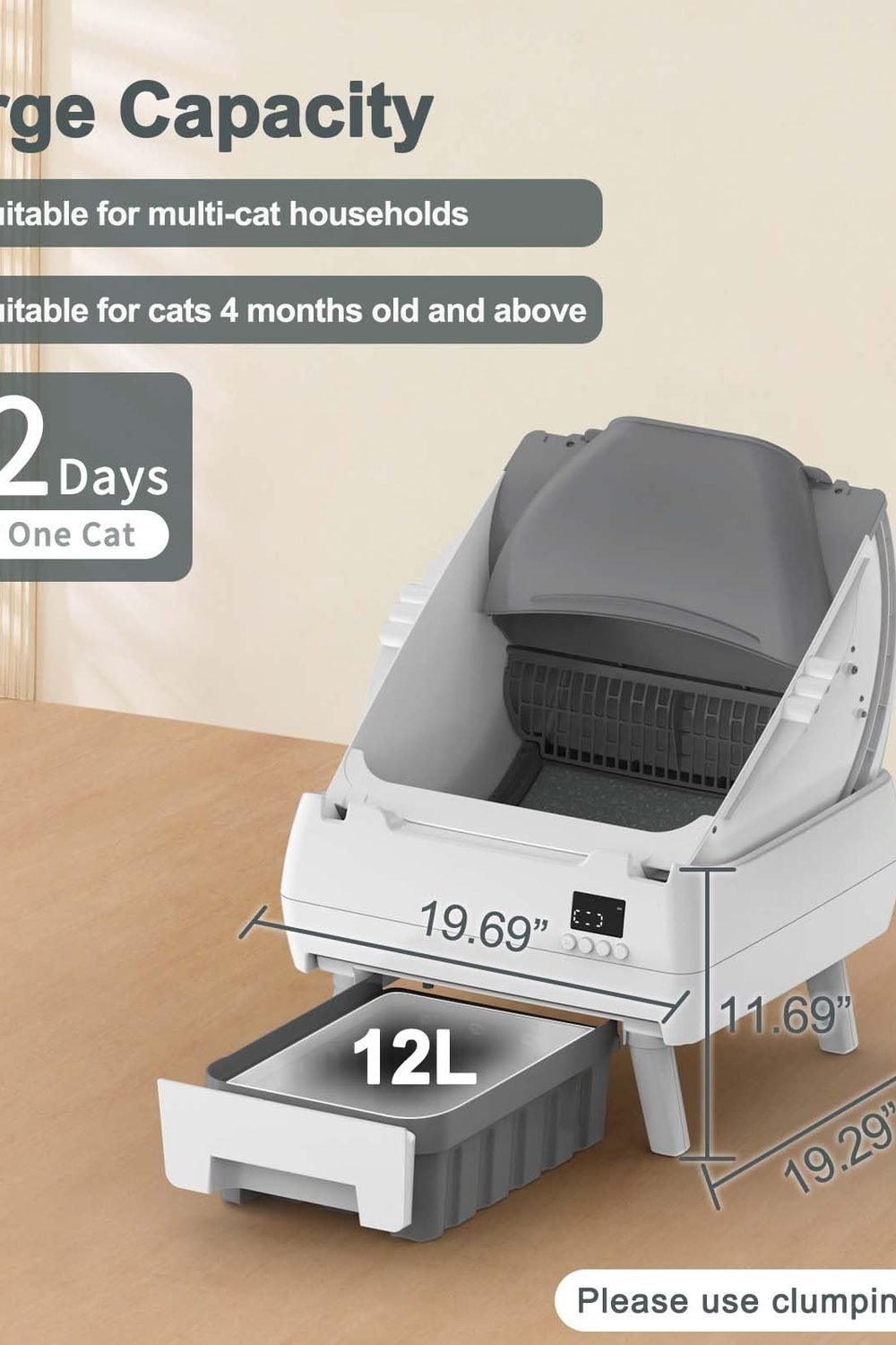 Automatic Cat Litter Box Self Cleaning - App Control, Open-Design, Smart Health Monitor, Suitable Medium Cats and Kittens, Anti-Pinch Safety, Quiet Operation - White accessories and refills - Automatic Cat Litter Box Self Cleaning - App Control, Open-Design, Smart Health Monitor, Suitable Medium Cats and Kittens, Anti-Pinch Safety, Quiet Operation - White