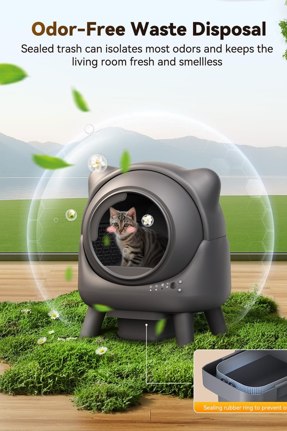 Automatic Litter Box, FEELNEEDY Self Cleaning Litter Box, Odor Control Robot, Cat Ears Design, 65L APP Real-Time Monitor, Cat Litter-Boxs Multiple Cats, Safety Sensors, with 1 Trash Bag packaging and contents - Automatic Litter Box, FEELNEEDY Self Cleaning Litter Box, Odor Control Robot, Cat Ears Design, 65L APP Real-Time Monitor, Cat Litter-Boxs Multiple Cats, Safety Sensors, with 1 Trash Bag