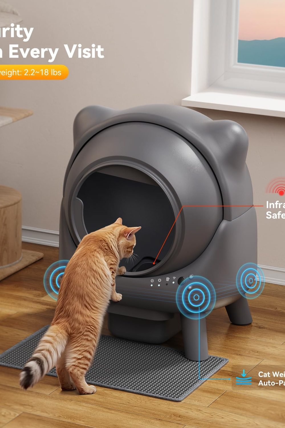 Automatic Litter Box, FEELNEEDY Self Cleaning Litter Box, Odor Control Robot, Cat Ears Design, 65L APP Real-Time Monitor, Cat Litter-Boxs Multiple Cats, Safety Sensors, with 1 Trash Bag accessories and refills - Automatic Litter Box, FEELNEEDY Self Cleaning Litter Box, Odor Control Robot, Cat Ears Design, 65L APP Real-Time Monitor, Cat Litter-Boxs Multiple Cats, Safety Sensors, with 1 Trash Bag