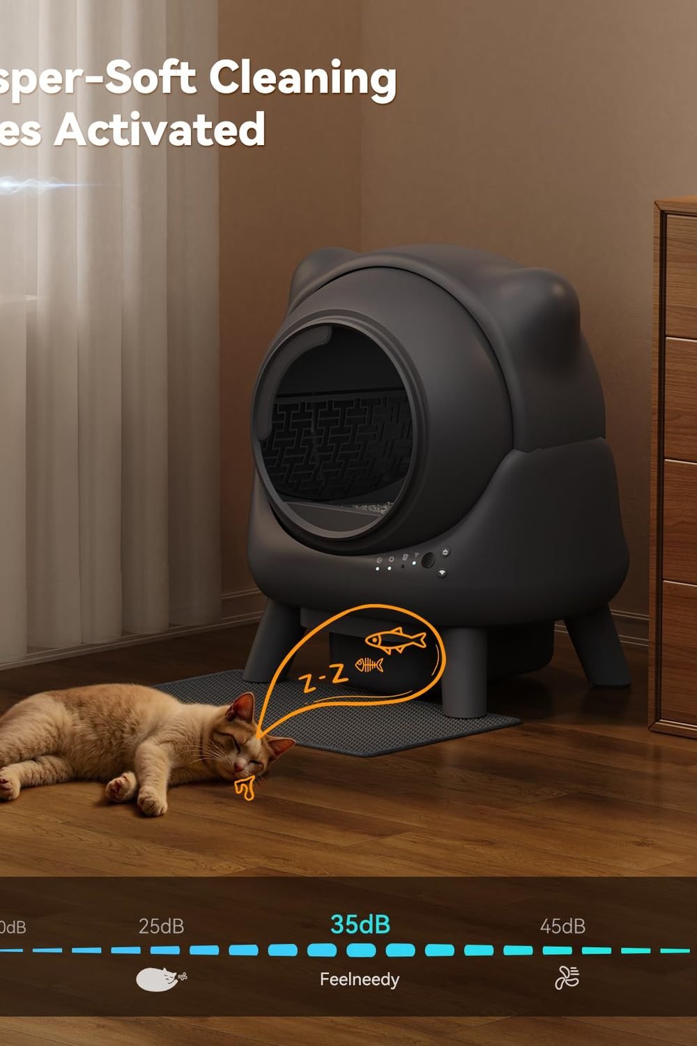 Automatic Litter Box, FEELNEEDY Self Cleaning Litter Box, Odor Control Robot, Cat Ears Design, 65L APP Real-Time Monitor, Cat Litter-Boxs Multiple Cats, Safety Sensors, with 1 Trash Bag in use at home - Automatic Litter Box, FEELNEEDY Self Cleaning Litter Box, Odor Control Robot, Cat Ears Design, 65L APP Real-Time Monitor, Cat Litter-Boxs Multiple Cats, Safety Sensors, with 1 Trash Bag