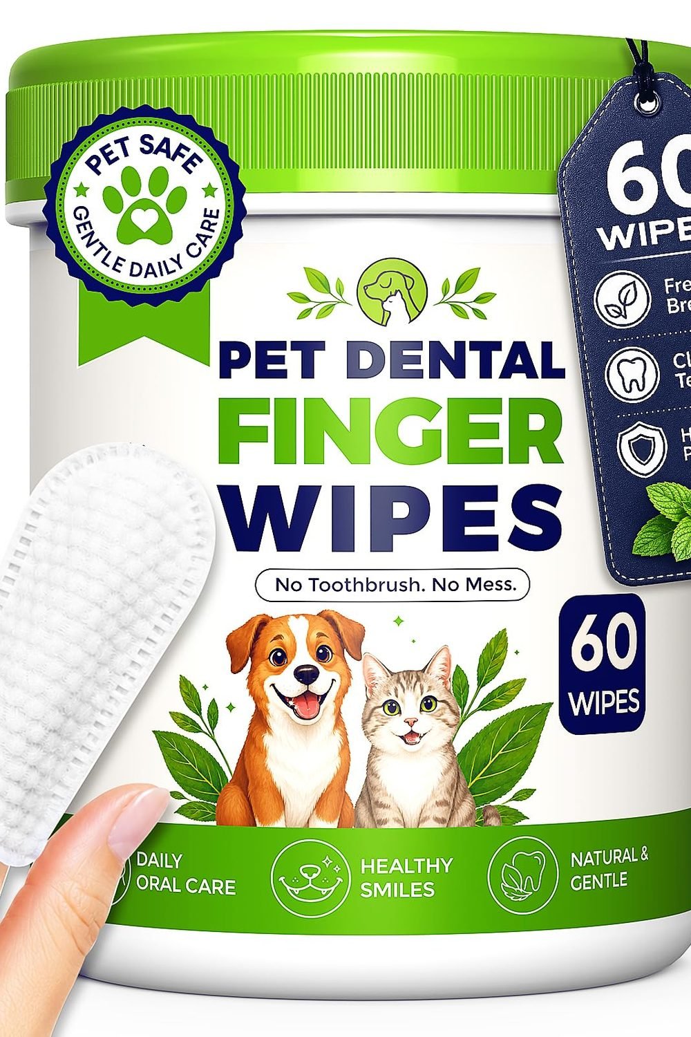 Dog Dental Wipes for Teeth Cleaning, Finger Toothbrush Wipes for Dogs Cats,Dog Teeth Cleaning Wipes Reduce Bad Breath & Plaque Tartar, No-Rinse Daily Oral Care,Dog Toothbrush & Toothpaste Alternatives product image