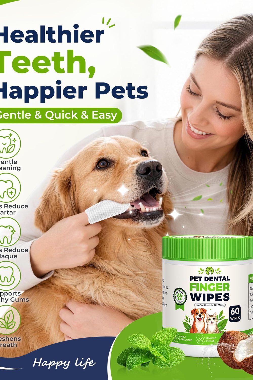 Dog Dental Wipes Teeth Cleaning, Finger Toothbrush Wipes Dogs Cats,Dog Teeth Cleaning Wipes Reduce Bad Breath & Plaque Tartar, No-Rinse Daily Oral Care,Dog Toothbrush & Toothpaste Alternatives side angle and details - Dog Dental Wipes Teeth Cleaning, Finger Toothbrush Wipes Dogs Cats,Dog Teeth Cleaning Wipes Reduce Bad Breath & Plaque Tartar, No-Rinse Daily Oral Care,Dog Toothbrush & Toothpaste Alternatives