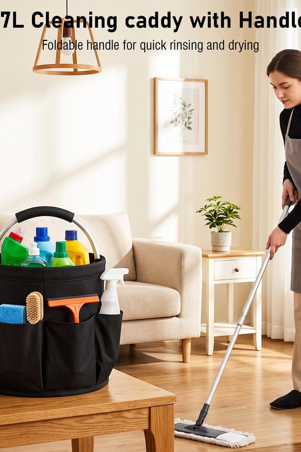 Cleaning Caddy Cleaning Supplies,17-L,6 Side Pockets packaging and contents - Cleaning Caddy Cleaning Supplies,17-L,6 Side Pockets