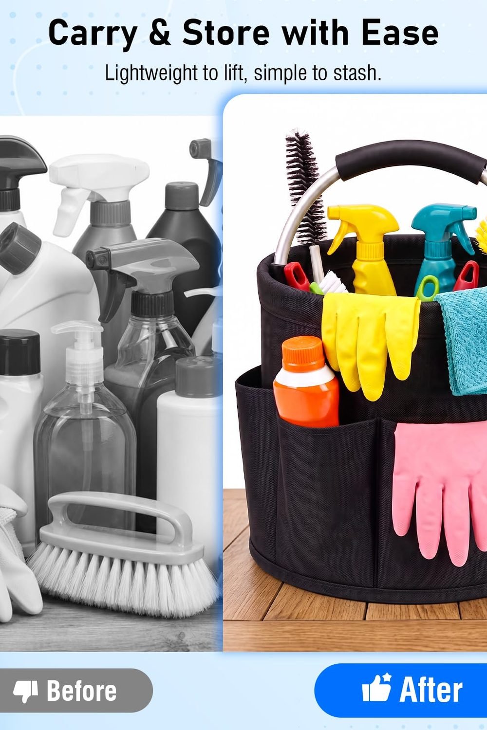 Cleaning Caddy Cleaning Supplies,17-L,6 Side Pockets in use at home - Cleaning Caddy Cleaning Supplies,17-L,6 Side Pockets