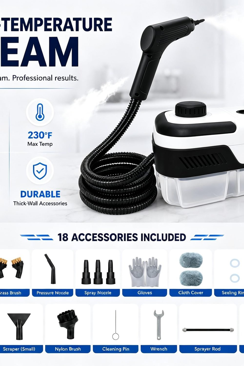 Handheld Steam Cleaner,High Pressure Steam Cleaner With 18pcs Accessories,40.6 Oz Water Tank,6-Level Adjustable Steam And 10s Heat-Up,Home Steam Cleaner Floor Furniture Car Cleaning accessories and refills - Handheld Steam Cleaner,High Pressure Steam Cleaner With 18pcs Accessories,40.6 Oz Water Tank,6-Level Adjustable Steam And 10s Heat-Up,Home Steam Cleaner Floor Furniture Car Cleaning