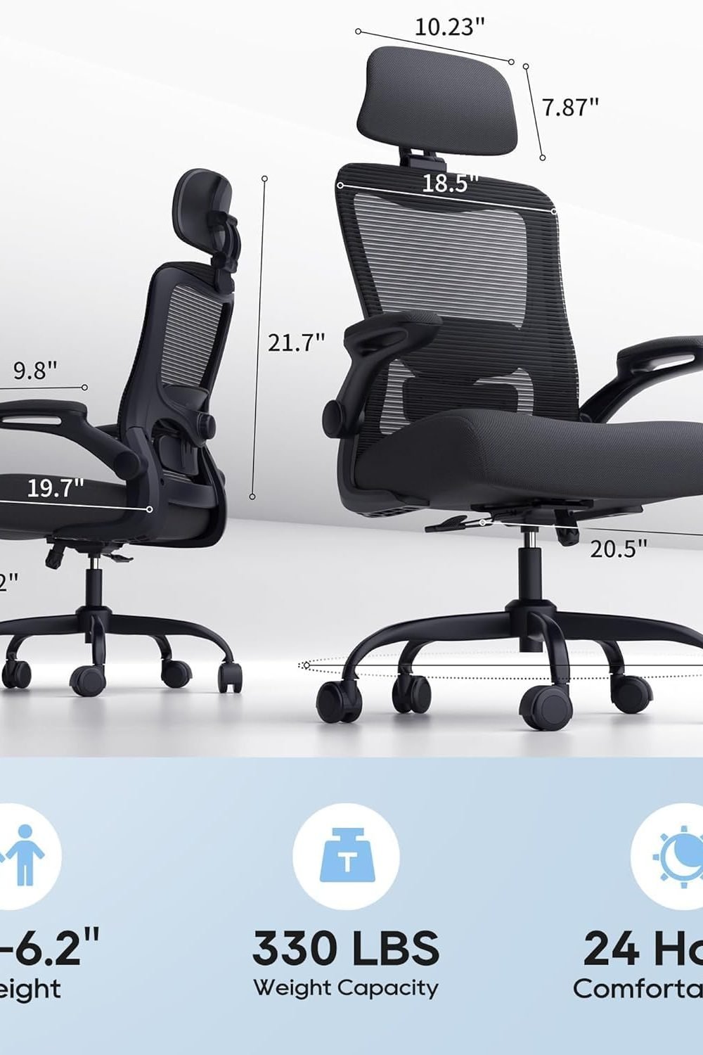 Ergonomic Office Chair for Long Hours, Adjustable Padded Lumbar Support for Lower Back Relief, 330 lb Capacity, Comfortable Computer Desk Chair for Home Office, Work & Study in use at home