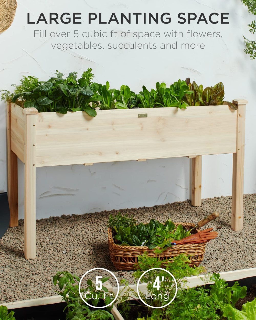 Best Choice Products elevated planter wood and drainage detail
