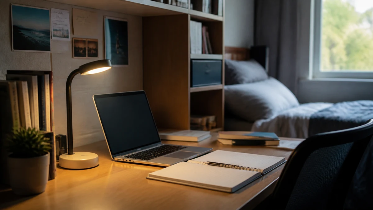 Real-world desk lamp for college students setup in an outdoor living space
