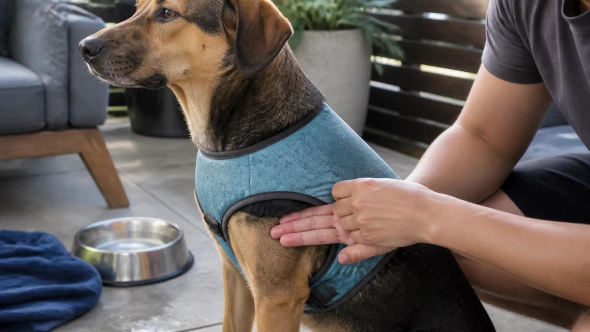 How Dog Cooling Vests Work: Humidity, Fit and Safety Limits 2 Checking the fit of a damp dog cooling vest