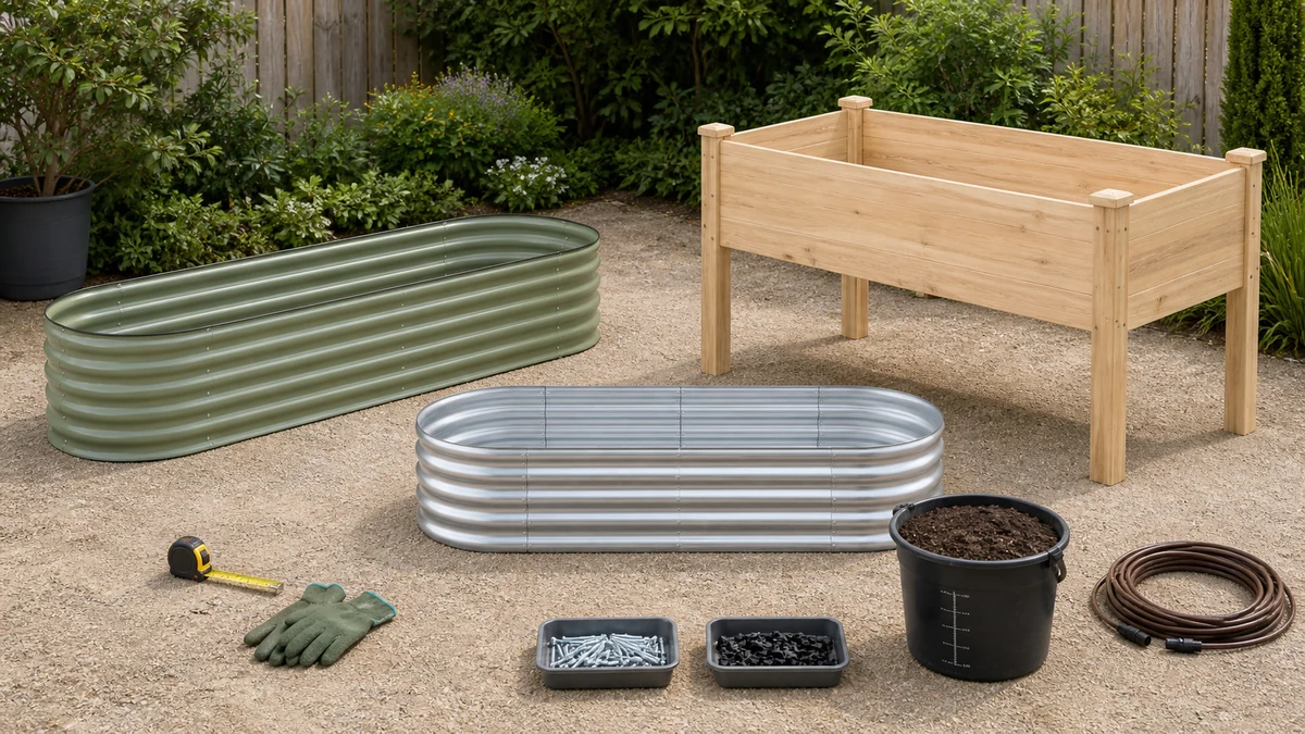 Three raised garden bed formats arranged for a source-based comparison