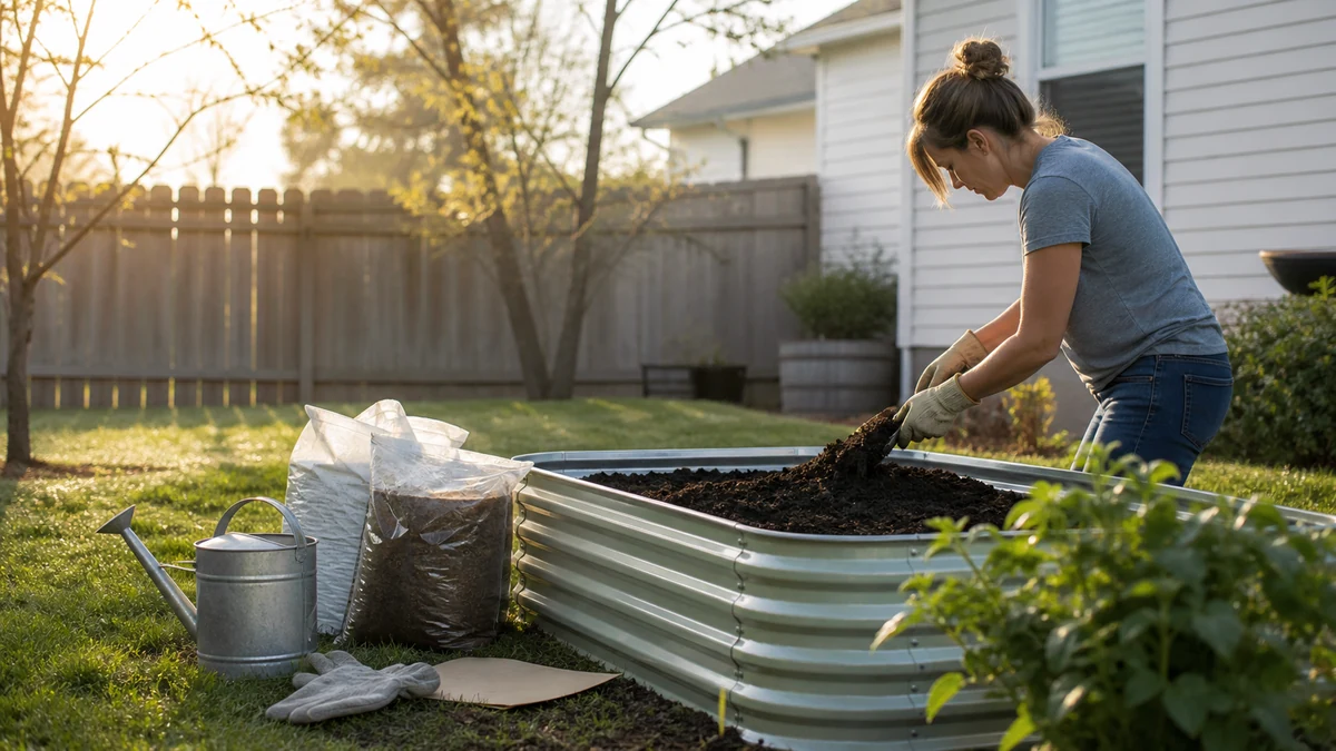Beginner preparing a raised garden bed