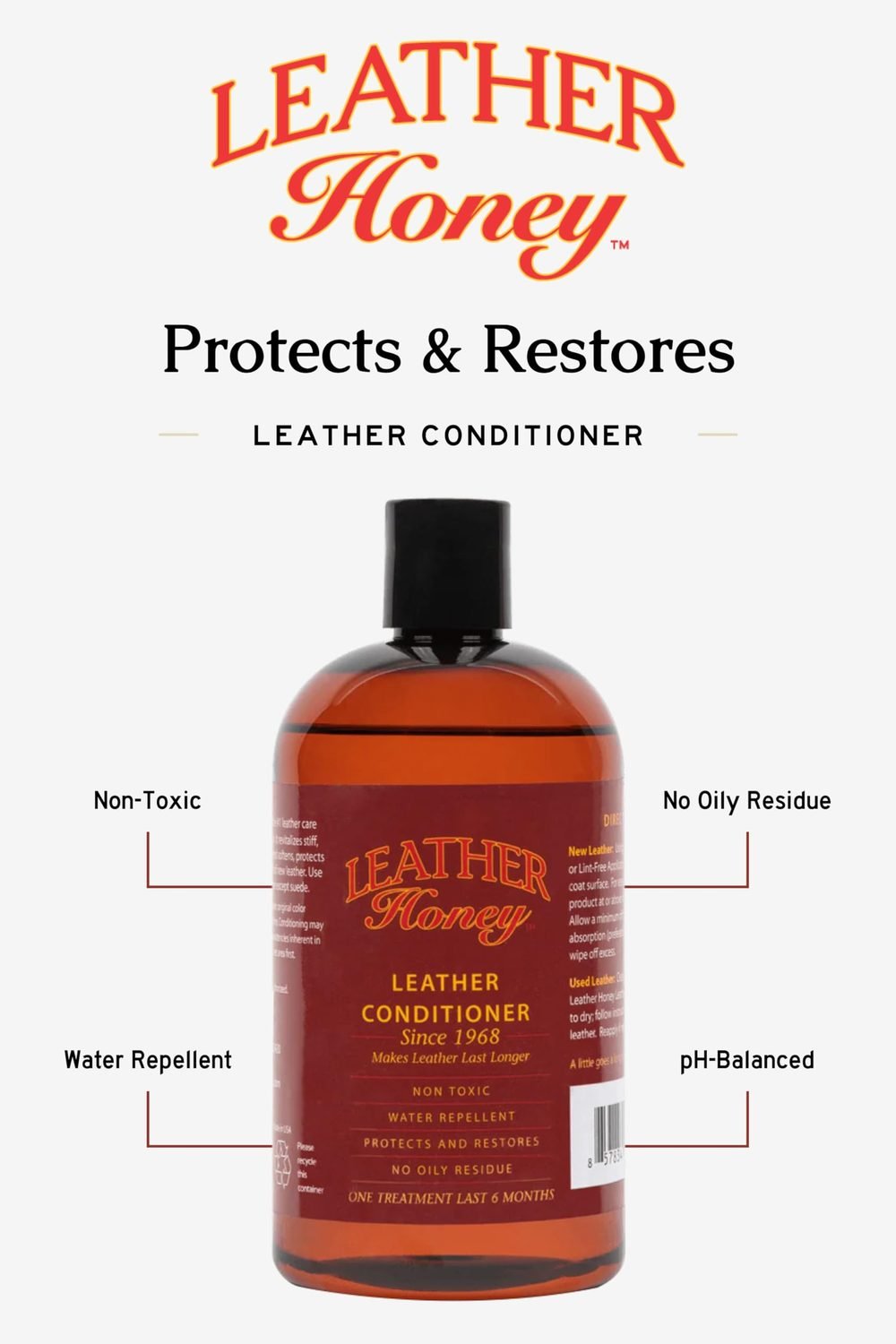 Leather Honey Leather Conditioner - Non-Toxic & Made in the USA Since 1968 packaging and contents - Leather Honey Leather Conditioner - Non-Toxic & Made in the USA Since 1968