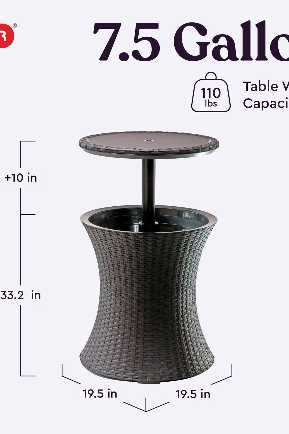 Keter Pacific Cool Bar Outdoor Patio Furniture and Hot Tub Side Table with 7.5 Gallon Beer and Wine Cooler, Espresso Brown packaging and contents - Keter Pacific Cool Bar Outdoor Patio Furniture and Hot Tub Side Table with 7.5 Gallon Beer and Wine Cooler, Espresso Brown