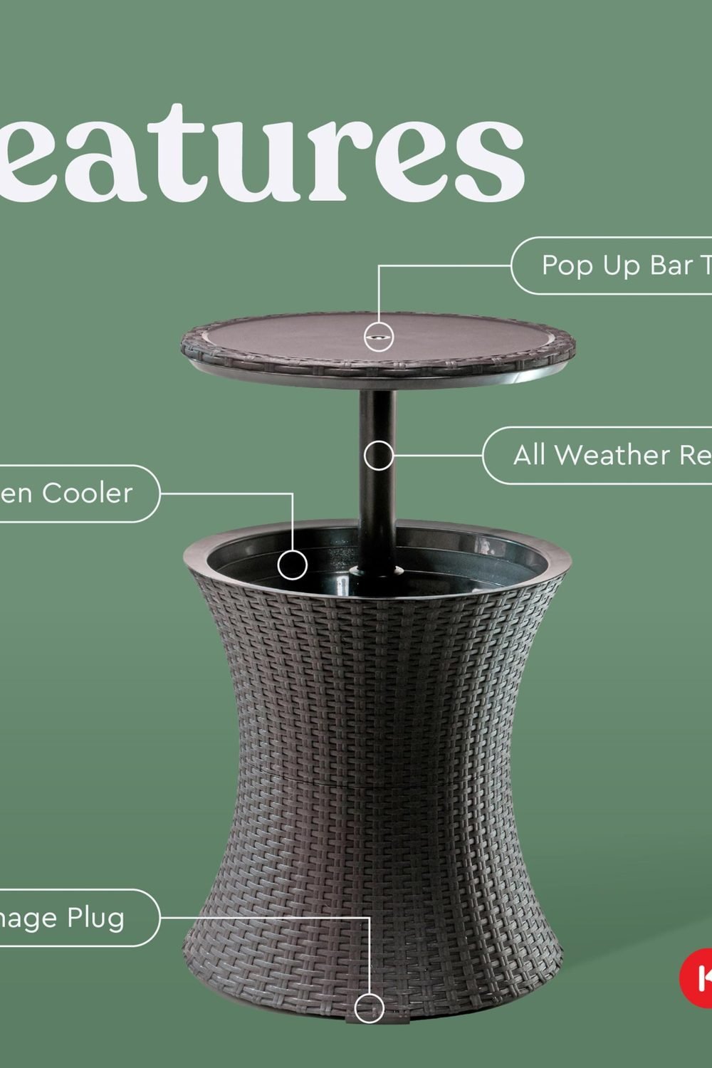 Keter Pacific Cool Bar Outdoor Patio Furniture and Hot Tub Side Table with 7.5 Gallon Beer and Wine Cooler, Espresso Brown accessories and refills - Keter Pacific Cool Bar Outdoor Patio Furniture and Hot Tub Side Table with 7.5 Gallon Beer and Wine Cooler, Espresso Brown