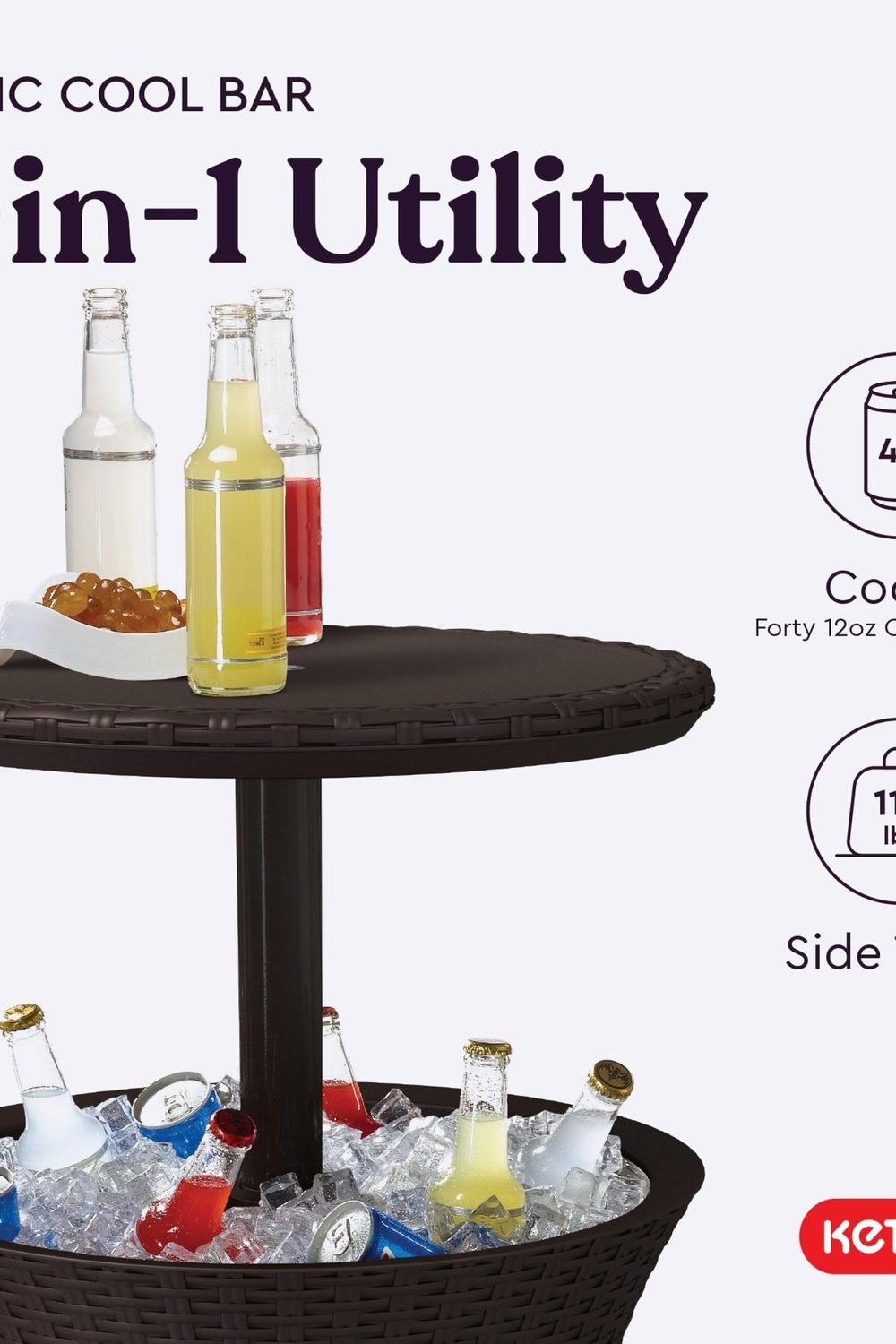Keter Pacific Cool Bar Outdoor Patio Furniture and Hot Tub Side Table with 7.5 Gallon Beer and Wine Cooler, Espresso Brown in use at home - Keter Pacific Cool Bar Outdoor Patio Furniture and Hot Tub Side Table with 7.5 Gallon Beer and Wine Cooler, Espresso Brown