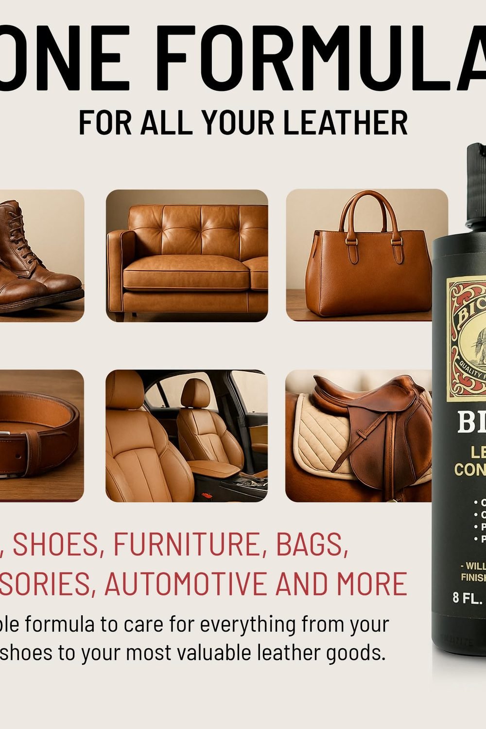 Bick 4 Leather Conditioner & Cleaner, Won't Darken Boots, Couch, Bags 2 oz side angle and details - Bick 4 Leather Conditioner & Cleaner, Won't Darken Boots, Couch, Bags 2 oz