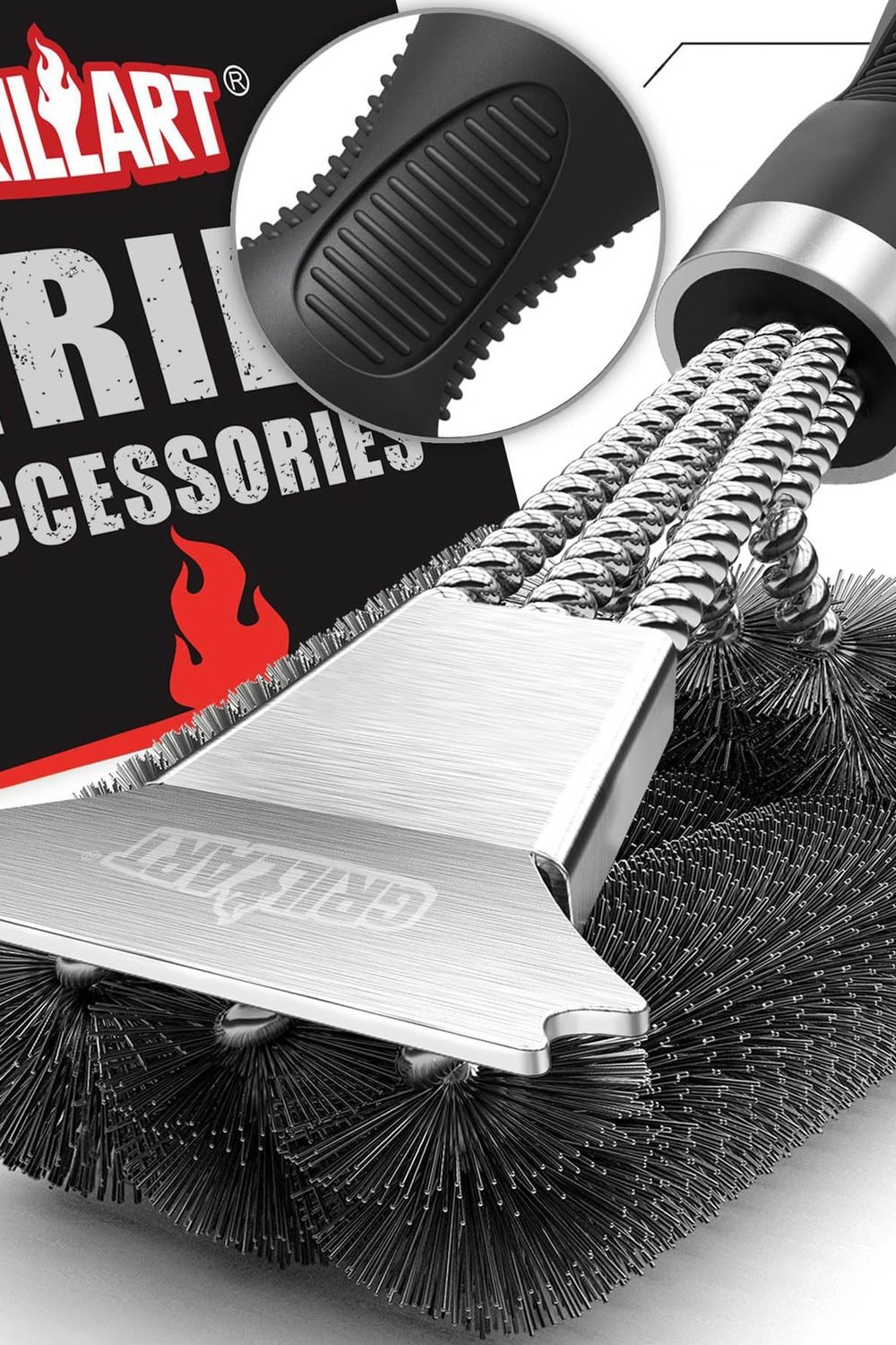 GRILLART Grill Brush, 18'' Extra-Strong Handle, BBQ Cleaner with Scraper main product view - GRILLART Grill Brush, 18'' Extra-Strong Handle, BBQ Cleaner with Scraper