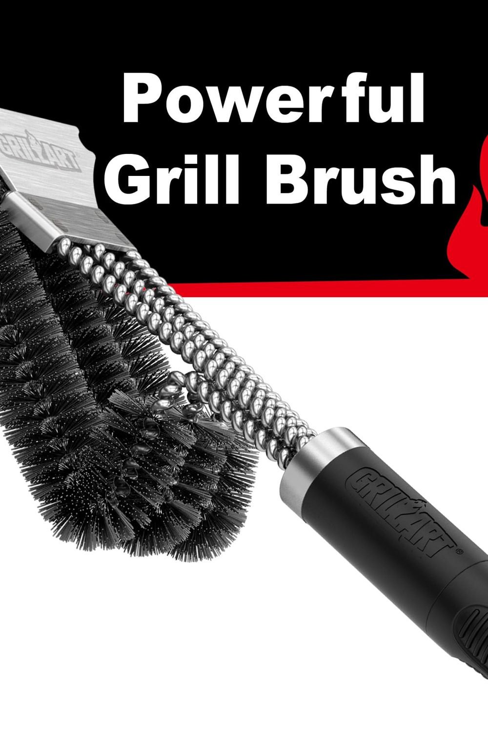 GRILLART Grill Brush, 18'' Extra-Strong Handle, BBQ Cleaner with Scraper packaging and contents - GRILLART Grill Brush, 18'' Extra-Strong Handle, BBQ Cleaner with Scraper