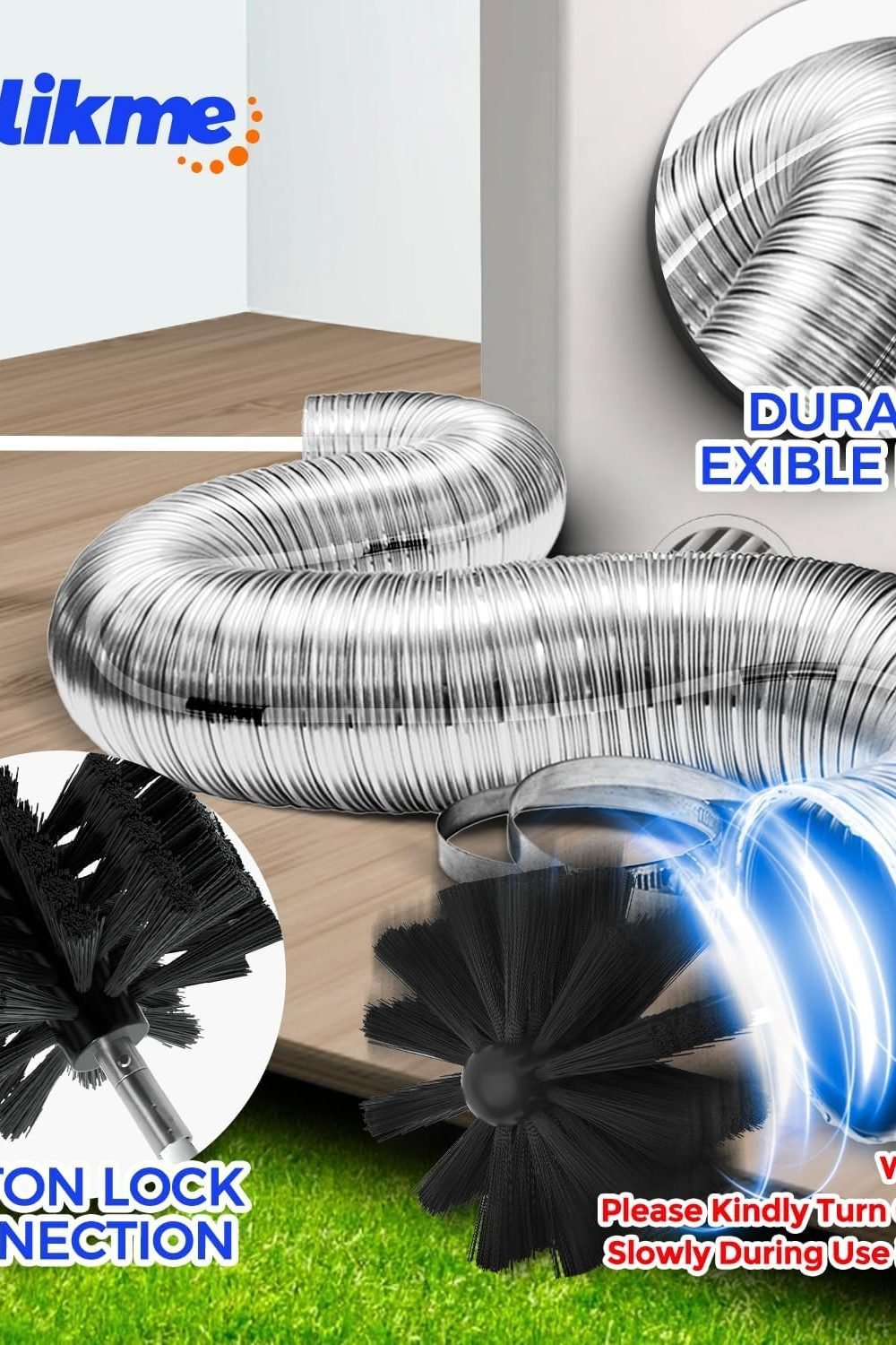 Holikme Dryer Vent Cleaner Kit - 40Ft Flexible Lint Brush Deep Cleaning side angle and details - Holikme Dryer Vent Cleaner Kit - 40Ft Flexible Lint Brush Deep Cleaning