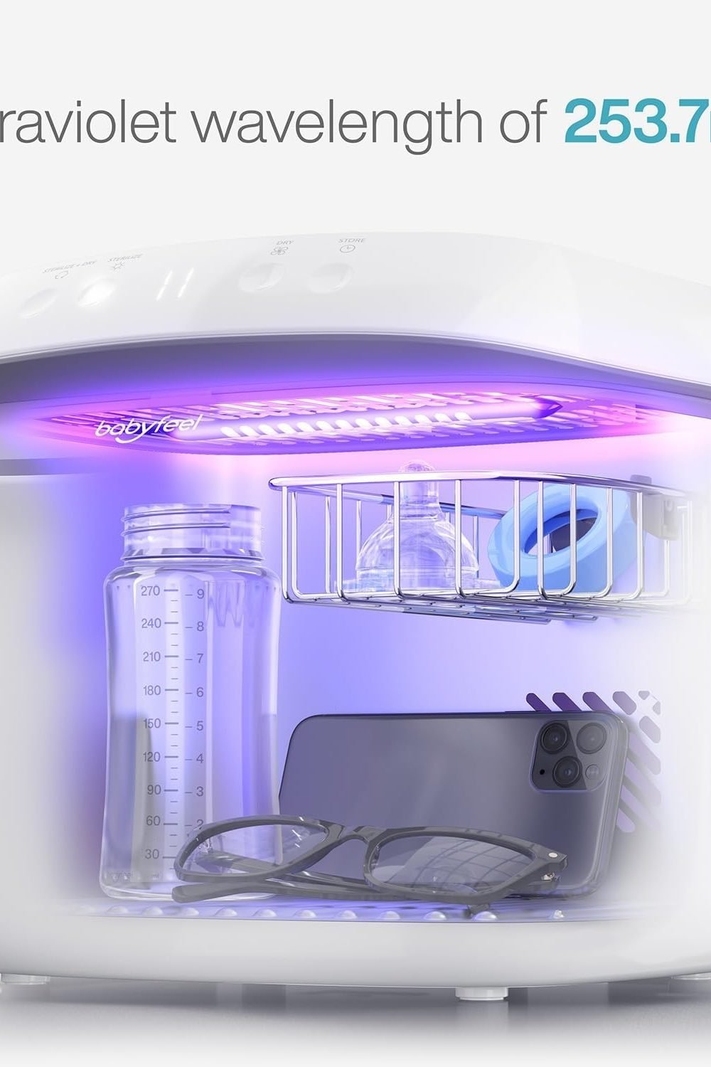 UV Light Sanitizer, UV Box Sanitizer, Conveniently Sanitizes in Minutes, Large Capacity, No Cleaning Required, Touch Control side angle and details - UV Light Sanitizer, UV Box Sanitizer, Conveniently Sanitizes in Minutes, Large Capacity, No Cleaning Required, Touch Control
