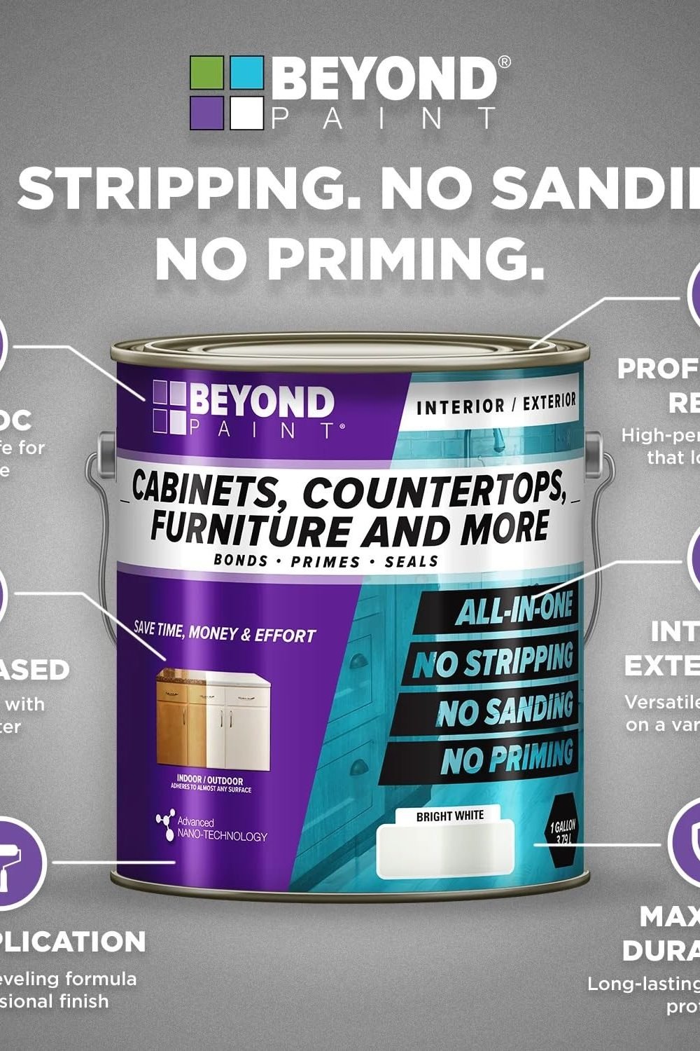 Beyond Paint All-in-One Refinishing Paint, No Sanding, Matte Finish Cabinets, Countertops, Furniture and Doors, 1 Quart, Forest Green packaging and contents - Beyond Paint All-in-One Refinishing Paint, No Sanding, Matte Finish Cabinets, Countertops, Furniture and Doors, 1 Quart, Forest Green