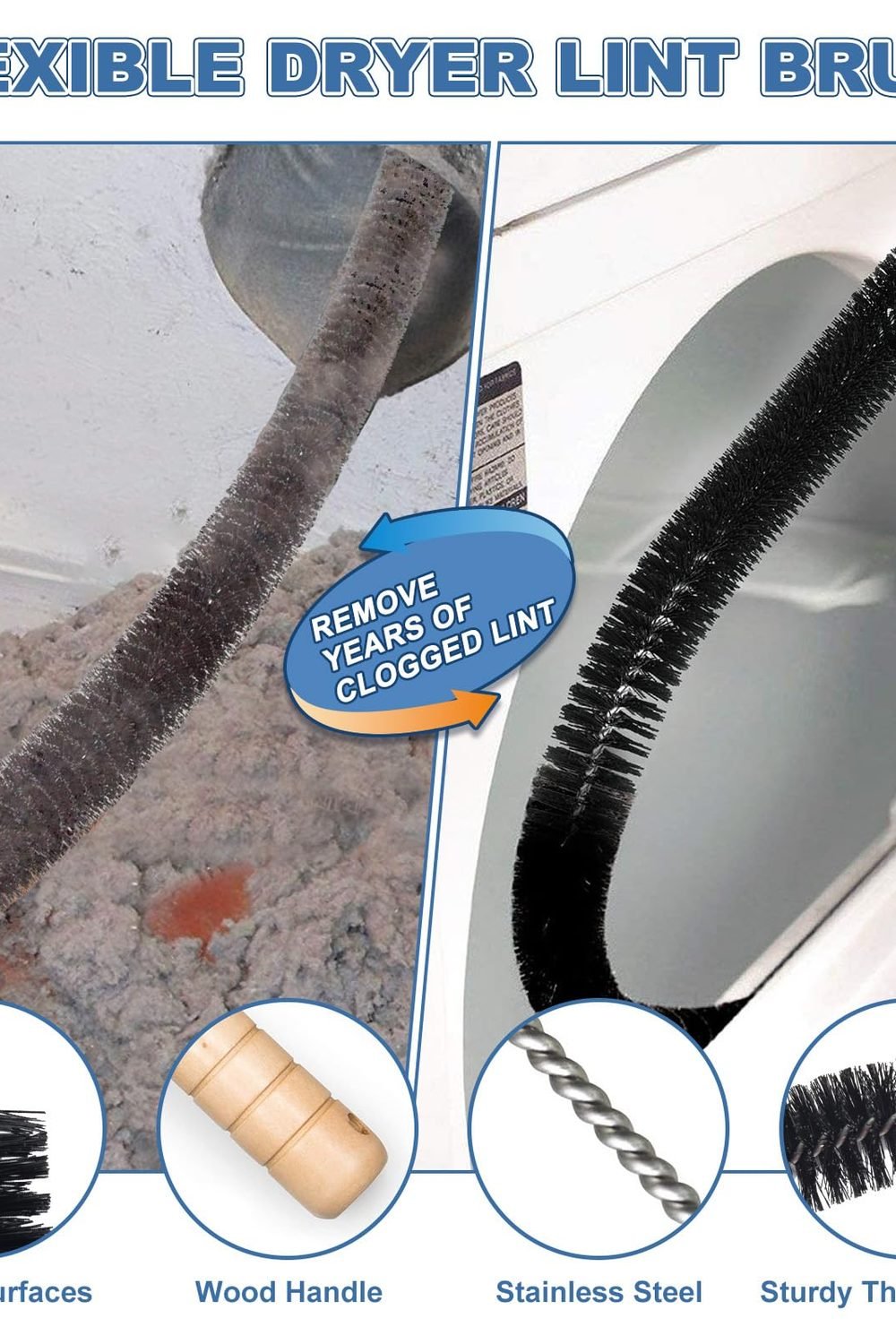 PetOde 2Pcs Dryer Vent Cleaner Kit Universal Vacuum Hose Attachment & Brush accessories and refills - PetOde 2Pcs Dryer Vent Cleaner Kit Universal Vacuum Hose Attachment & Brush