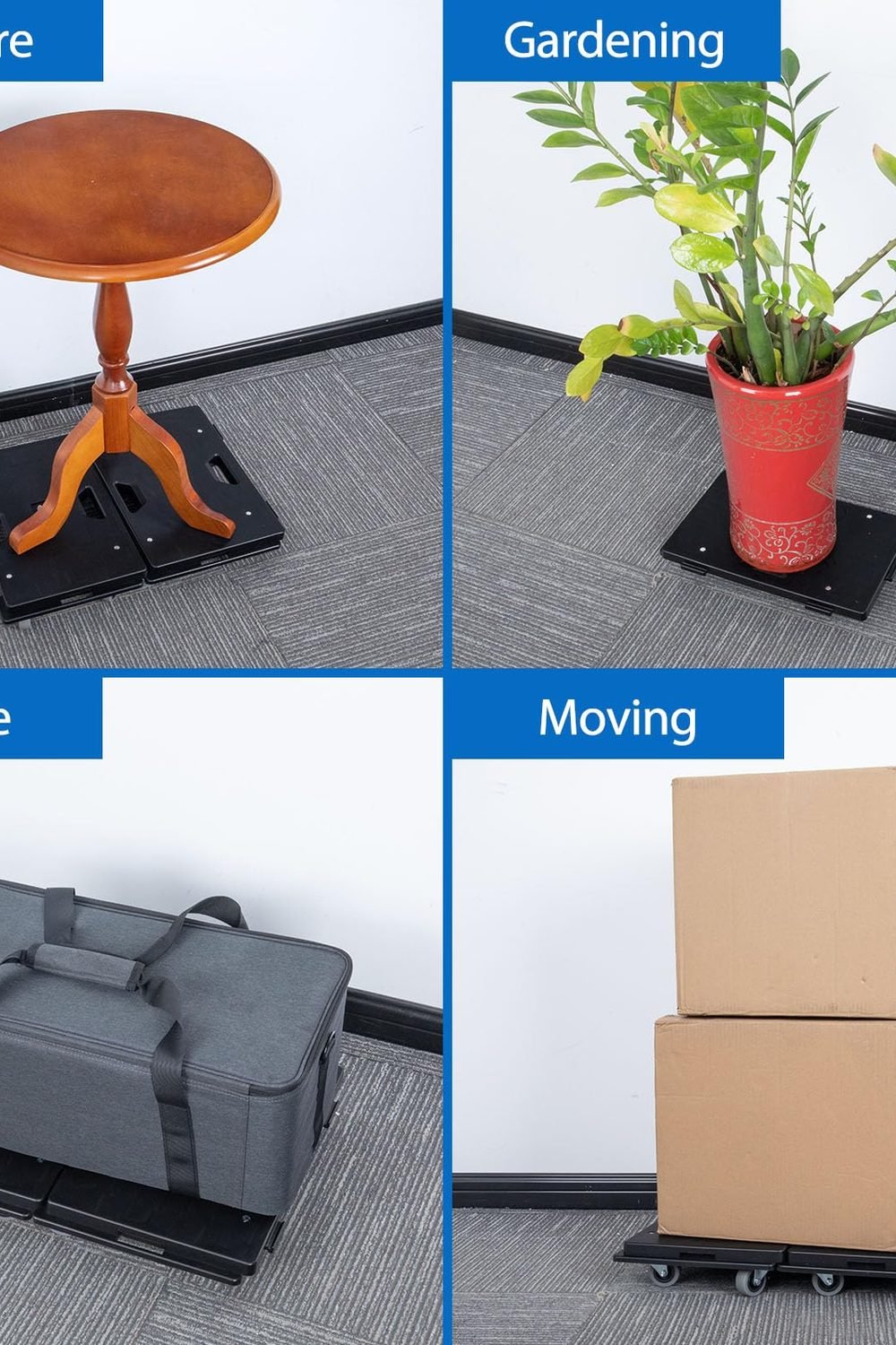 4 Pack Furniture Dolly Upgraded Dollies Connectable with 4 Wheels Small Flat Dolly Cart with 500 LBS Capacity Heavy Appliance, Black in use at home - 4 Pack Furniture Dolly Upgraded Dollies Connectable with 4 Wheels Small Flat Dolly Cart with 500 LBS Capacity Heavy Appliance, Black