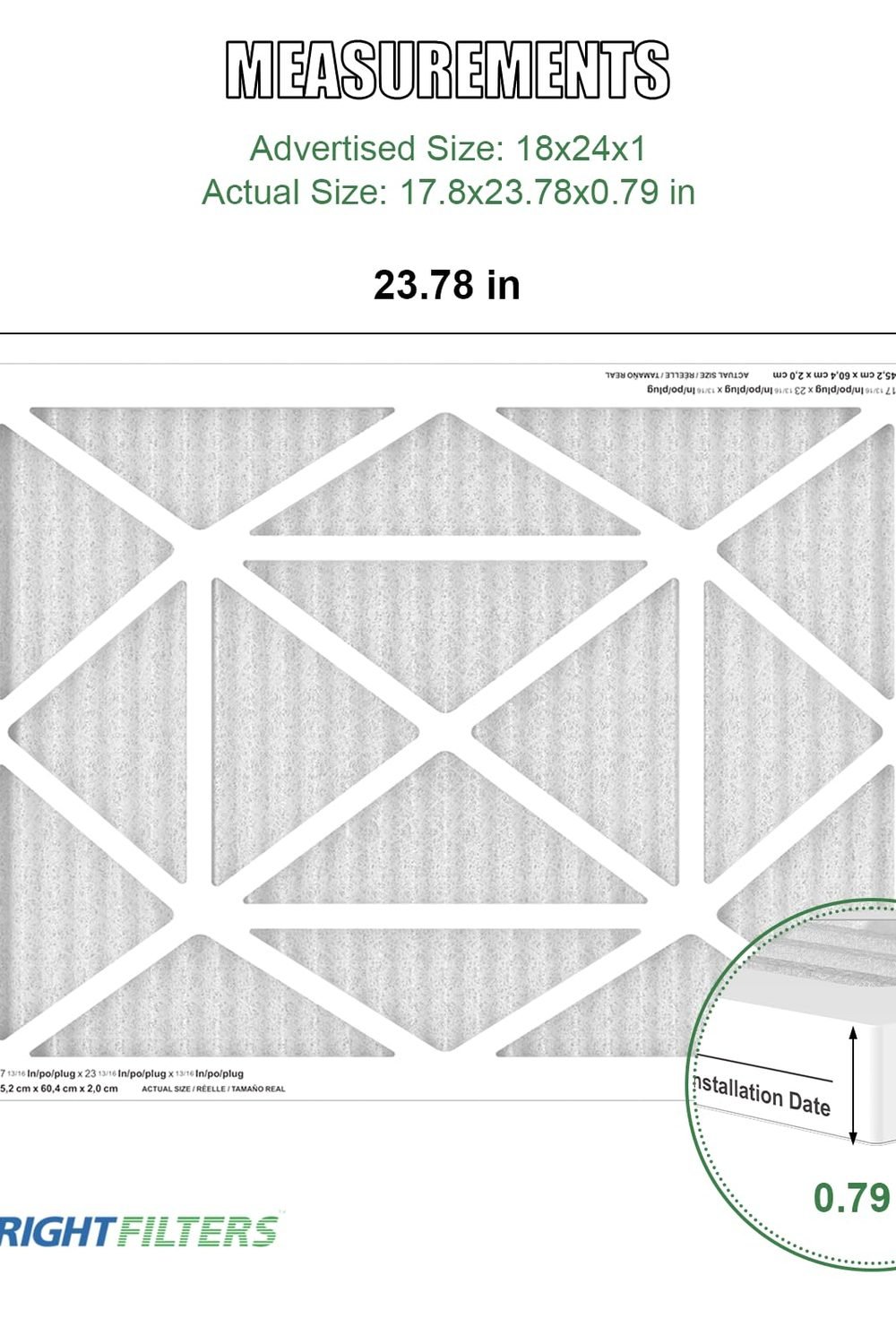 TRIGHTFILTERS 18x24x1 Air Filter 4 Pack, MERV 8 Pleated HVAC Furnace Filter side angle and details - TRIGHTFILTERS 18x24x1 Air Filter 4 Pack, MERV 8 Pleated HVAC Furnace Filter