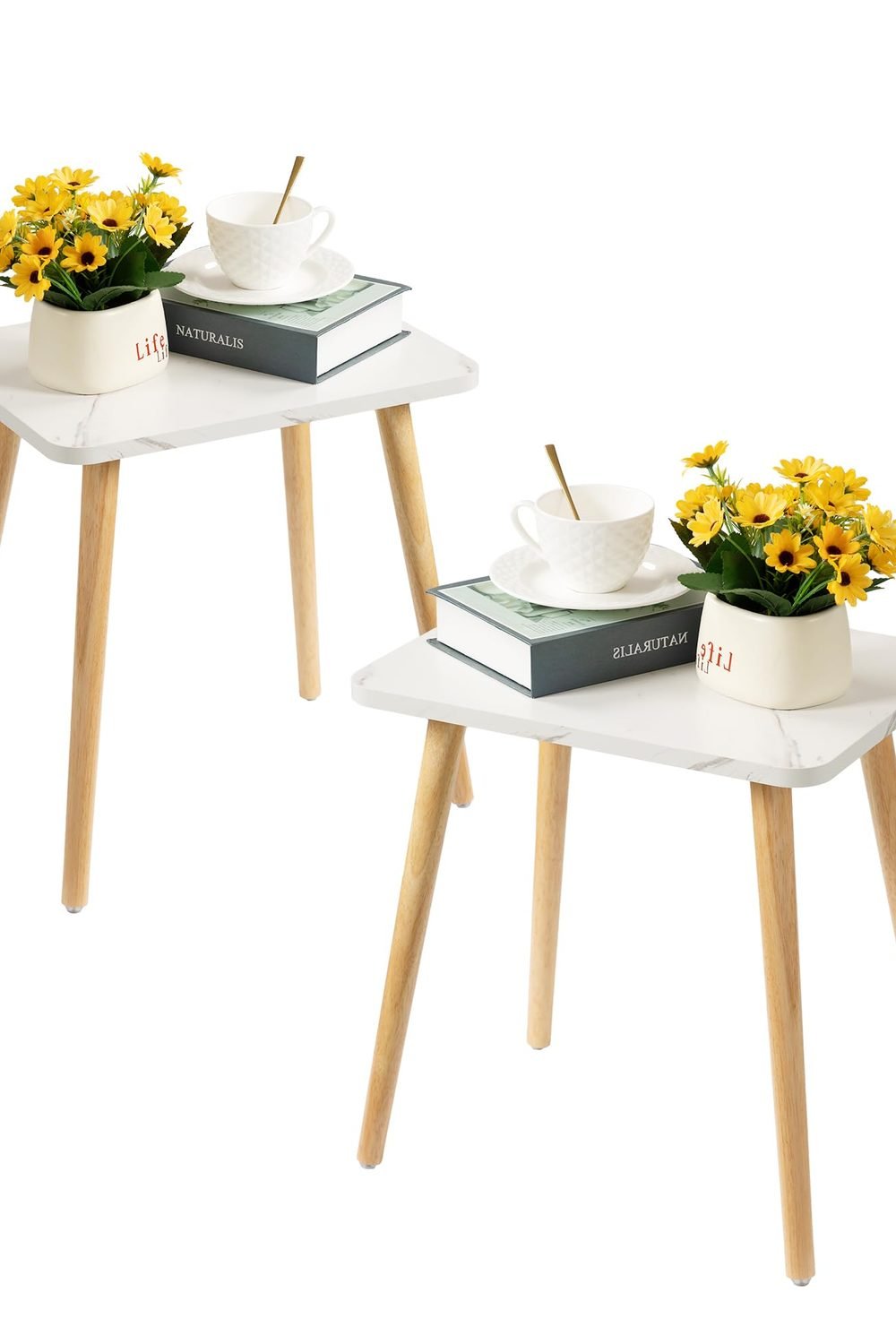 FORAOFUR Small Side Table, Set of 2 Modern Mini Coffee Table with Natural Wood Legs, Quick Assembly End Furniture Bedroom Living Sofa, Minimalist Design Nursery and Compact Homes, Marble main product view - FORAOFUR Small Side Table, Set of 2 Modern Mini Coffee Table with Natural Wood Legs, Quick Assembly End Furniture Bedroom Living Sofa, Minimalist Design Nursery and Compact Homes, Marble