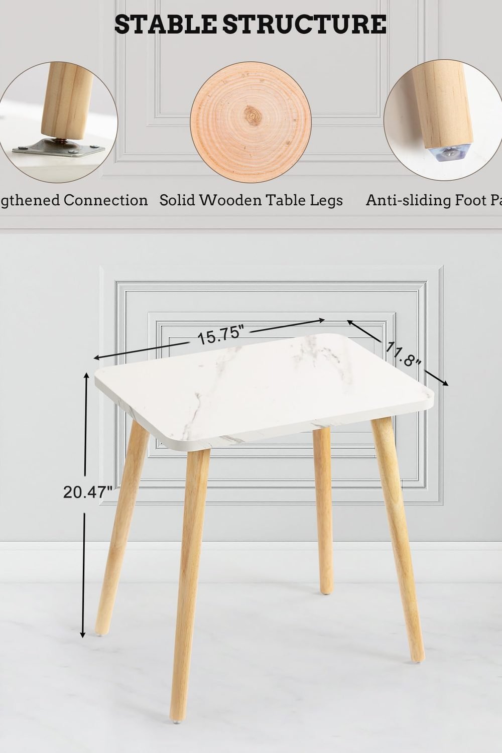 FORAOFUR Small Side Table, Set of 2 Modern Mini Coffee Table with Natural Wood Legs, Quick Assembly End Furniture Bedroom Living Sofa, Minimalist Design Nursery and Compact Homes, Marble side angle and details - FORAOFUR Small Side Table, Set of 2 Modern Mini Coffee Table with Natural Wood Legs, Quick Assembly End Furniture Bedroom Living Sofa, Minimalist Design Nursery and Compact Homes, Marble