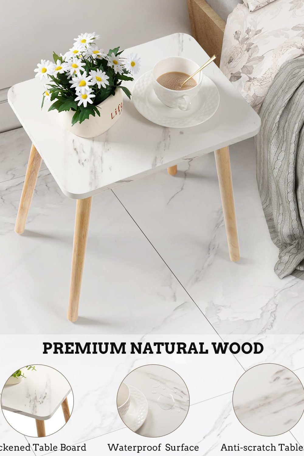 FORAOFUR Small Side Table, Set of 2 Modern Mini Coffee Table with Natural Wood Legs, Quick Assembly End Furniture Bedroom Living Sofa, Minimalist Design Nursery and Compact Homes, Marble packaging and contents - FORAOFUR Small Side Table, Set of 2 Modern Mini Coffee Table with Natural Wood Legs, Quick Assembly End Furniture Bedroom Living Sofa, Minimalist Design Nursery and Compact Homes, Marble