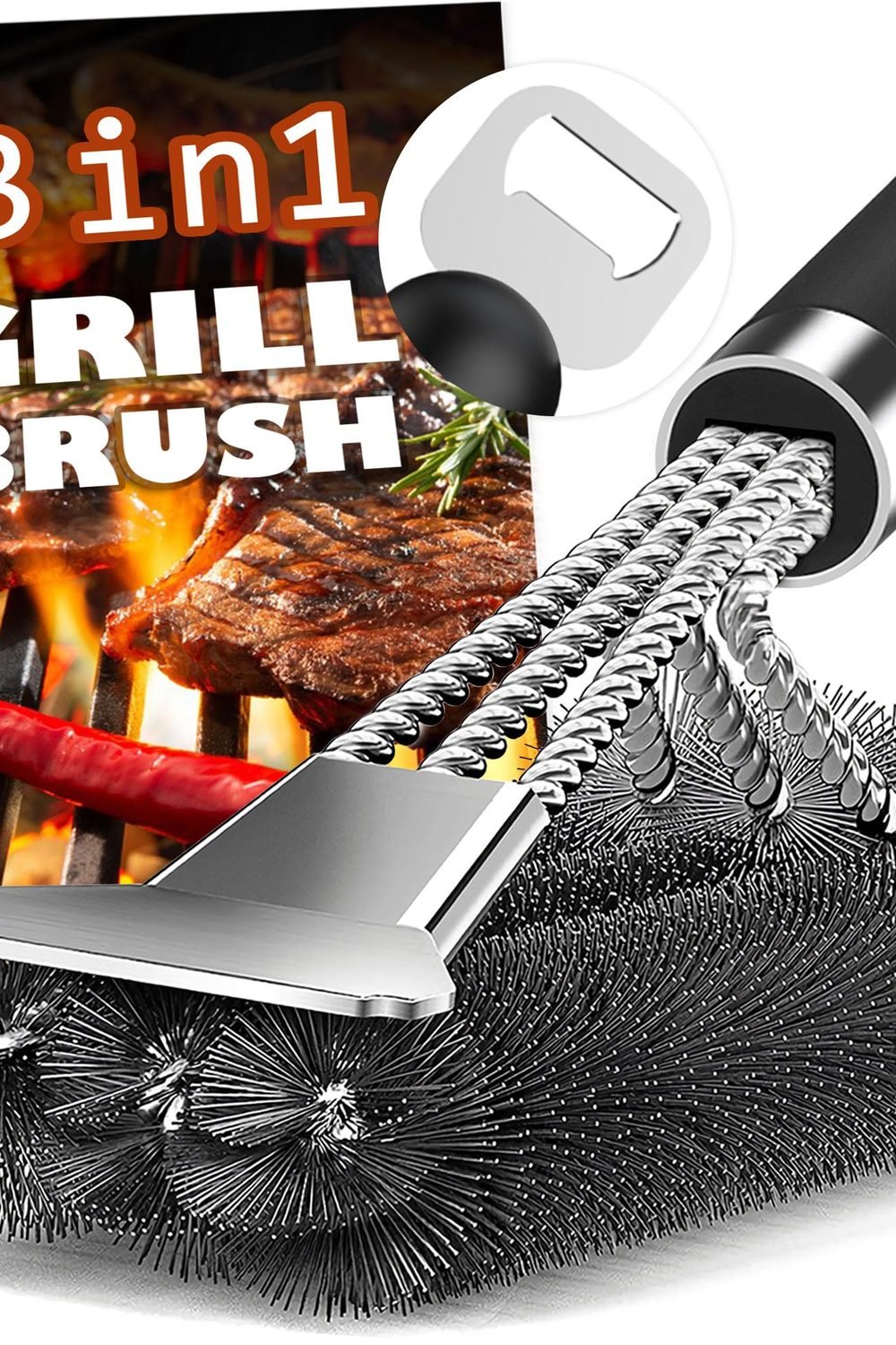Grill Brush and Scraper-18 Adjustable Handle Safe BBQ Grill Brush for Outdoor Grill-Deep BBQ Clearning Brush wih Bottle Operner Extra Strong Grill Cleaner Accessories for Gas/Charcoal Grilling Grates product image