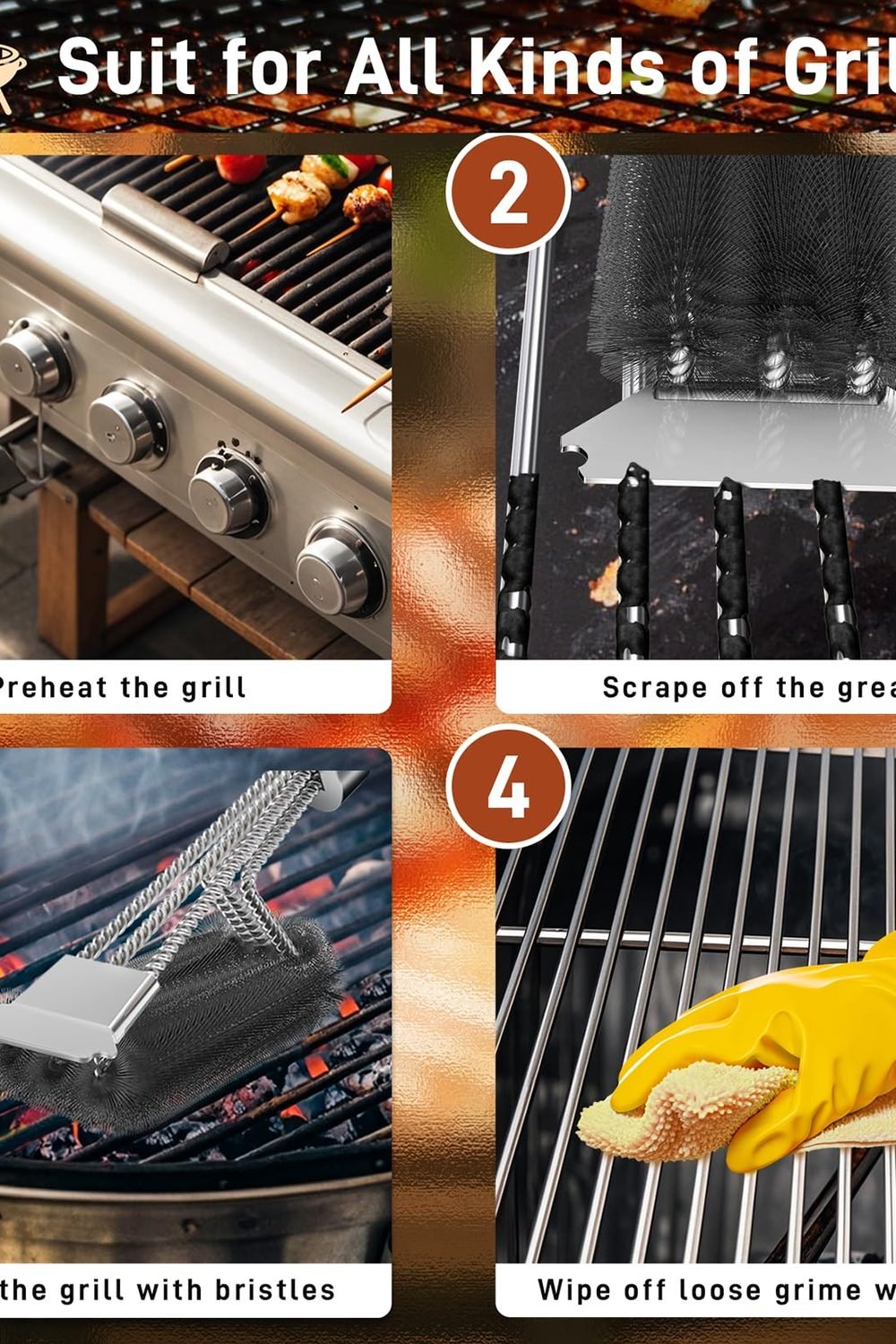 Grill Brush and Scraper-18 Adjustable Handle Safe BBQ Grill Brush Outdoor Grill-Deep BBQ Clearning Brush wih Bottle Operner Extra Strong Grill Cleaner Accessories Gas/Charcoal Grilling Grates in use at home - Grill Brush and Scraper-18 Adjustable Handle Safe BBQ Grill Brush Outdoor Grill-Deep BBQ Clearning Brush wih Bottle Operner Extra Strong Grill Cleaner Accessories Gas/Charcoal Grilling Grates