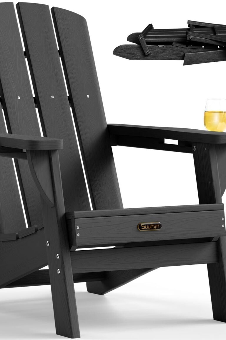 Folding Adirondack Chair, HDPE Adirondack Chairs with 2 Cup Holder, Plastic All-Weather Fire Pit Chairs, Outdoor Lawn Chair Patio Garden (Black) main product view - Folding Adirondack Chair, HDPE Adirondack Chairs with 2 Cup Holder, Plastic All-Weather Fire Pit Chairs, Outdoor Lawn Chair Patio Garden (Black)