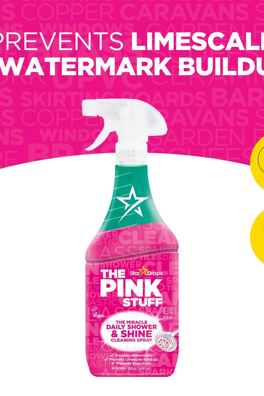 Stardrops The Pink Stuff Daily Shower & Shine Cleaning Spray, 30 FL Oz packaging and contents - Stardrops The Pink Stuff Daily Shower & Shine Cleaning Spray, 30 FL Oz