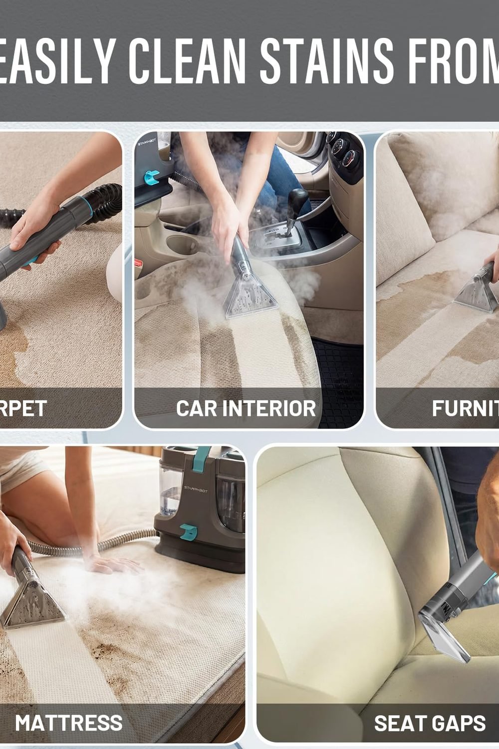 Starrybot Portable Carpet Cleaner with Steam, 18Kpa Spot Cleaner(Gray) in use at home - Starrybot Portable Carpet Cleaner with Steam, 18Kpa Spot Cleaner(Gray)