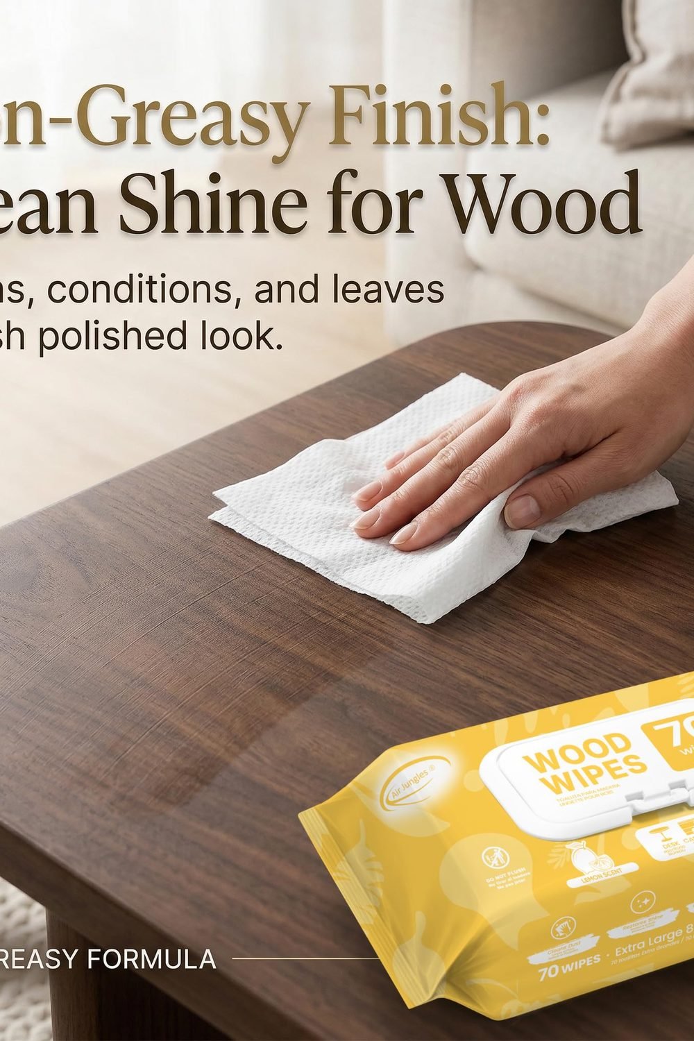Air Jungles Wood Furniture Cleaner Wipes, XL 8x10 Inch, 70 Count in use at home - Air Jungles Wood Furniture Cleaner Wipes, XL 8x10 Inch, 70 Count