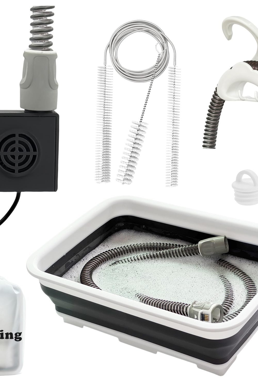 CPAP Cleaning Kit with Hose Dryer for Universal 22mm Tubing, Cpap Cleaner Supplies Includes Collapsible Wash Basin, Hose & Mask Brush, CPAP Holder & Hose End Caps | Make Cpap Cleaning Easier product image
