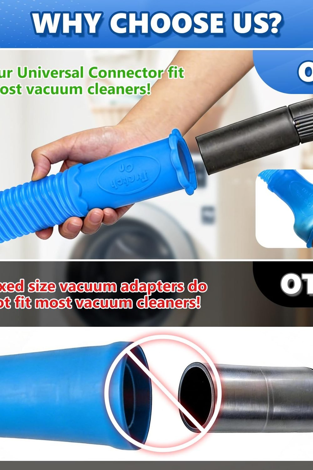 Sealegend 5Pack Dryer Vent Cleaner Kit Vacuum Hose Attachment & Brush Blue side angle and details - Sealegend 5Pack Dryer Vent Cleaner Kit Vacuum Hose Attachment & Brush Blue