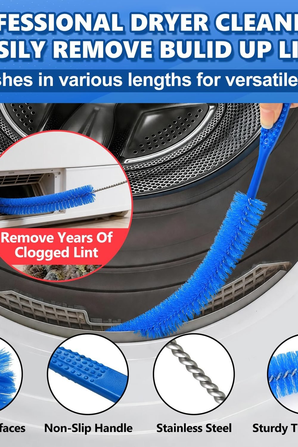 Sealegend 5Pack Dryer Vent Cleaner Kit Vacuum Hose Attachment & Brush Blue in use at home - Sealegend 5Pack Dryer Vent Cleaner Kit Vacuum Hose Attachment & Brush Blue