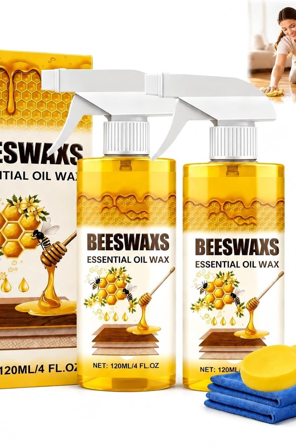 2PC Beeswax Spray Wood,Natural Micro-Molecularized Beeswaxs Essential Oil Wax,Deep Restore Furniture Cleaner Cabinets, Hardwood Floors, Tables & All Wood Surfaces main product view - 2PC Beeswax Spray Wood,Natural Micro-Molecularized Beeswaxs Essential Oil Wax,Deep Restore Furniture Cleaner Cabinets, Hardwood Floors, Tables & All Wood Surfaces