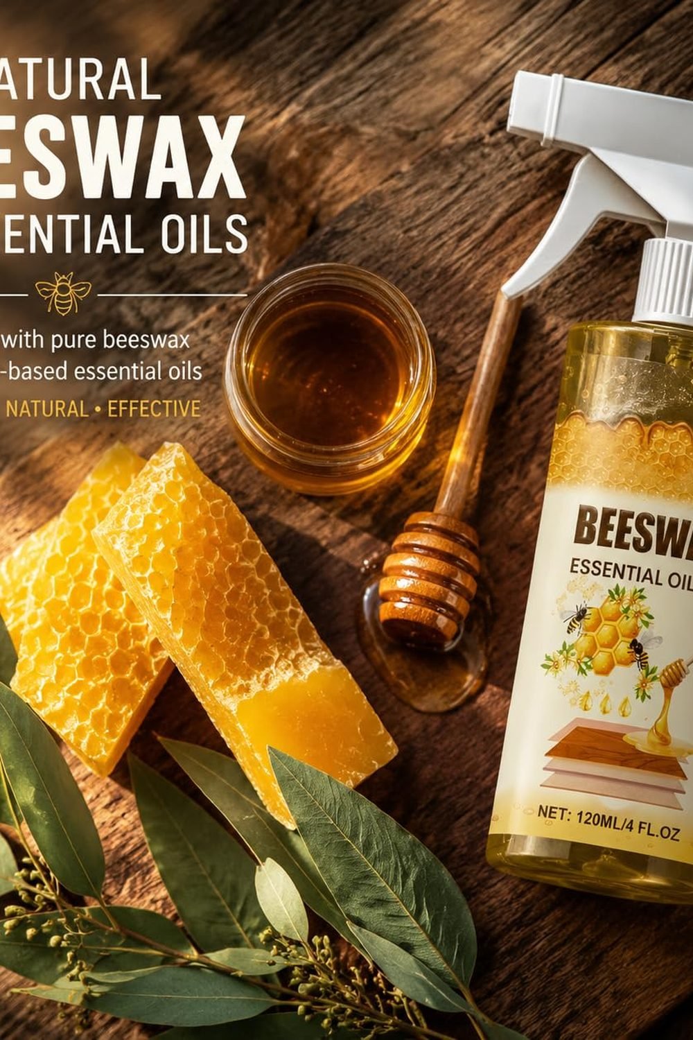2PC Beeswax Spray Wood,Natural Micro-Molecularized Beeswaxs Essential Oil Wax,Deep Restore Furniture Cleaner Cabinets, Hardwood Floors, Tables & All Wood Surfaces side angle and details - 2PC Beeswax Spray Wood,Natural Micro-Molecularized Beeswaxs Essential Oil Wax,Deep Restore Furniture Cleaner Cabinets, Hardwood Floors, Tables & All Wood Surfaces