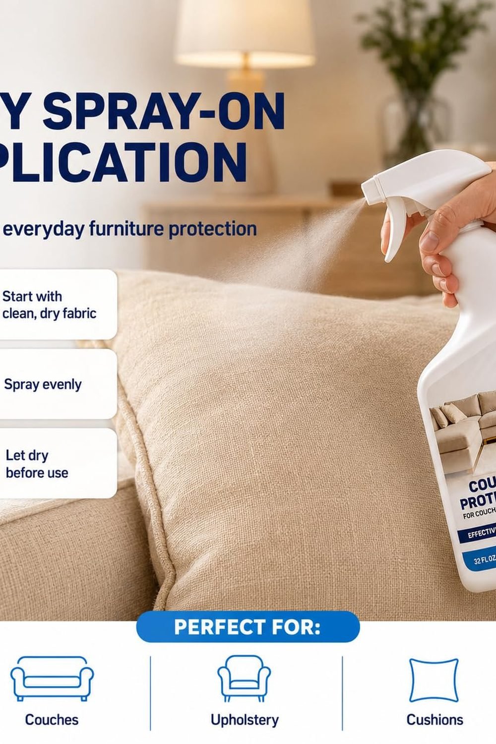 NOYATECH Fabric Protector Spray, Couch Upholstery Stain Guard, 32 oz side angle and details - NOYATECH Fabric Protector Spray, Couch Upholstery Stain Guard, 32 oz