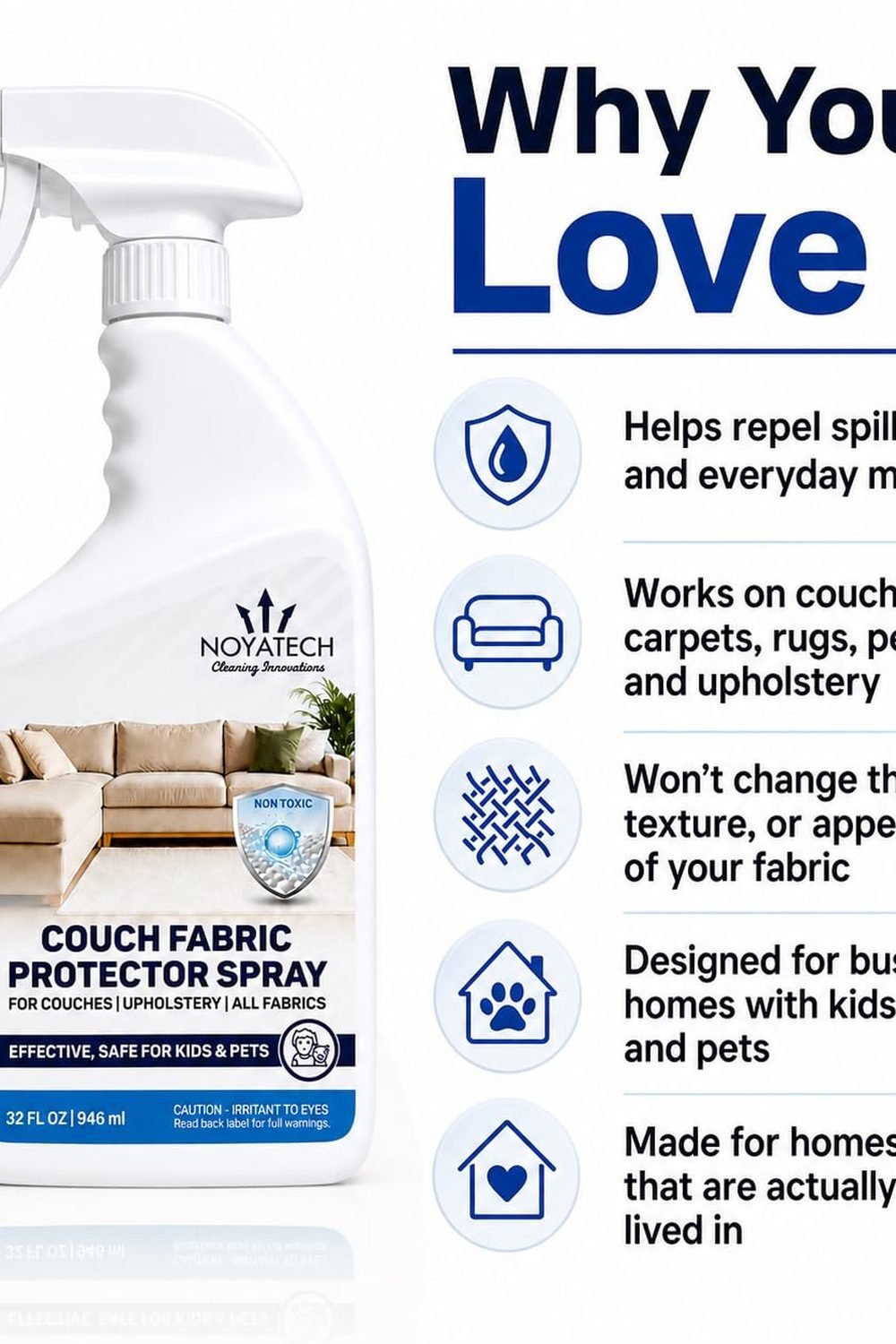 NOYATECH Fabric Protector Spray, Couch Upholstery Stain Guard, 32 oz packaging and contents - NOYATECH Fabric Protector Spray, Couch Upholstery Stain Guard, 32 oz