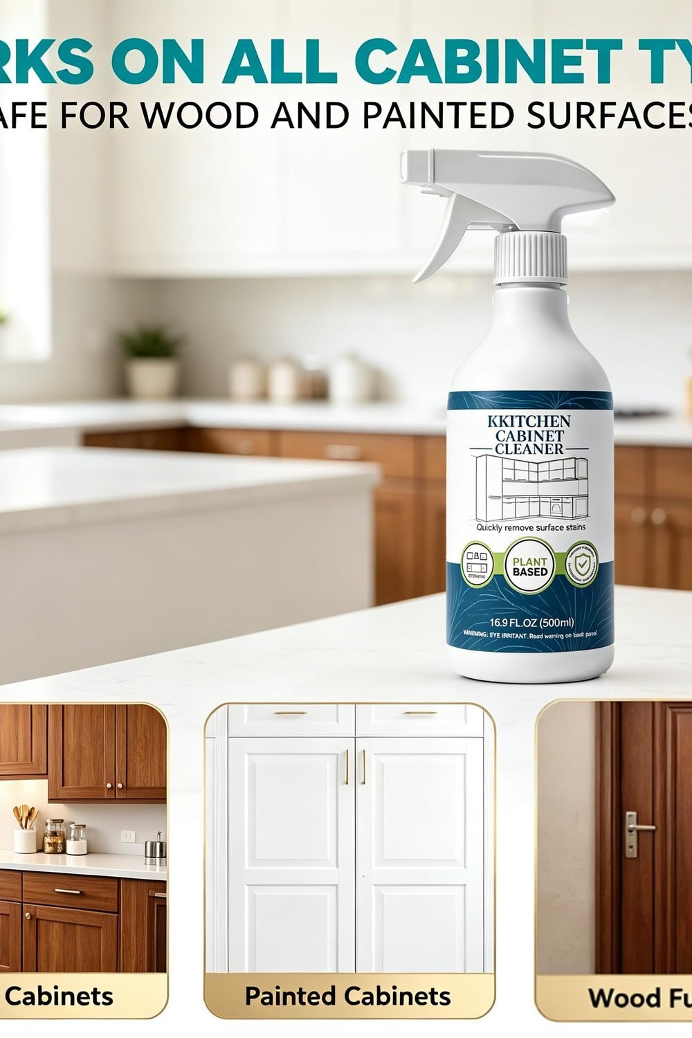 Kitchen Cabinet Cleaner, Plant Based Safe Wood and Painted Cabinet in use at home - Kitchen Cabinet Cleaner, Plant Based Safe Wood and Painted Cabinet