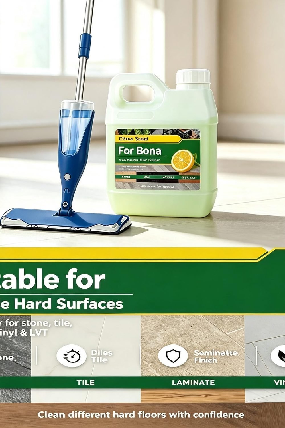 Multi-Surface Floor Cleaner Refill - 33.8 fl oz - Lemon Mint Scent - Residue-Free Cleaning Solution BONA Spray Mops and Refillable Bottles - Stone, Tile, Laminate, and Vinyl Floors accessories and refills - Multi-Surface Floor Cleaner Refill - 33.8 fl oz - Lemon Mint Scent - Residue-Free Cleaning Solution BONA Spray Mops and Refillable Bottles - Stone, Tile, Laminate, and Vinyl Floors