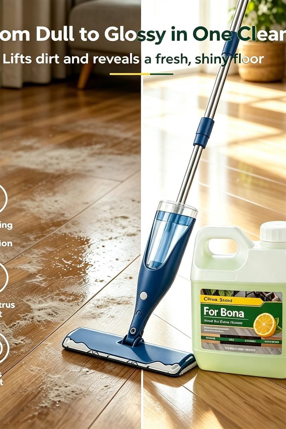 Multi-Surface Floor Cleaner Refill - 33.8 fl oz - Lemon Mint Scent - Residue-Free Cleaning Solution BONA Spray Mops and Refillable Bottles - Stone, Tile, Laminate, and Vinyl Floors in use at home - Multi-Surface Floor Cleaner Refill - 33.8 fl oz - Lemon Mint Scent - Residue-Free Cleaning Solution BONA Spray Mops and Refillable Bottles - Stone, Tile, Laminate, and Vinyl Floors